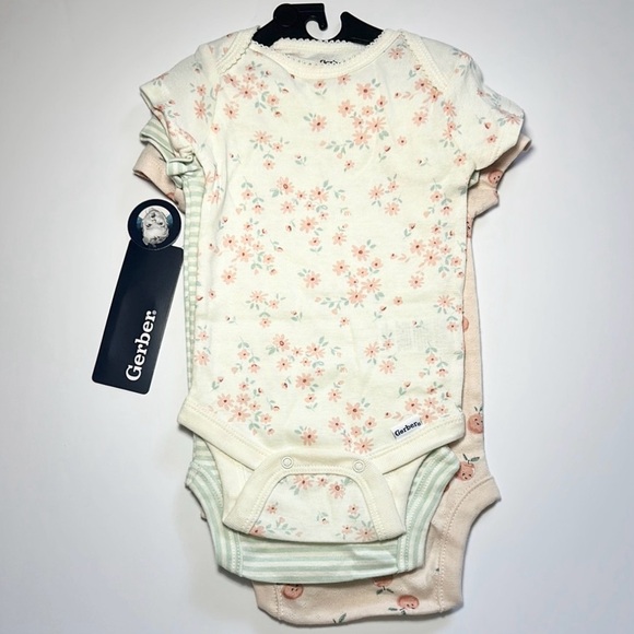 NWT 0-3, Gerber Baby Bodysuit Set with Peach Print - Picture 2 of 5